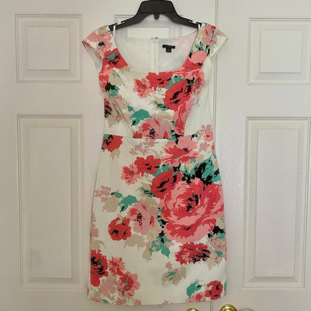 Ann Taylor Women's Sheath Dress Floral Cap Sleeve Pink & White Size 4